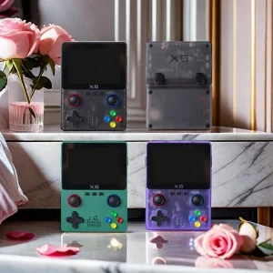 X6 retro handheld game console with 3.5-inch HD screen, dual joysticks, supports multiple emulators and two-player games, built-in 10,000+ classic games.