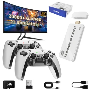 2025 Retro Game Console Stick with 20,000+ Classic Games, Dual 2.4G Wireless Controllers, 64GB, 4K HDMI Plug and Play